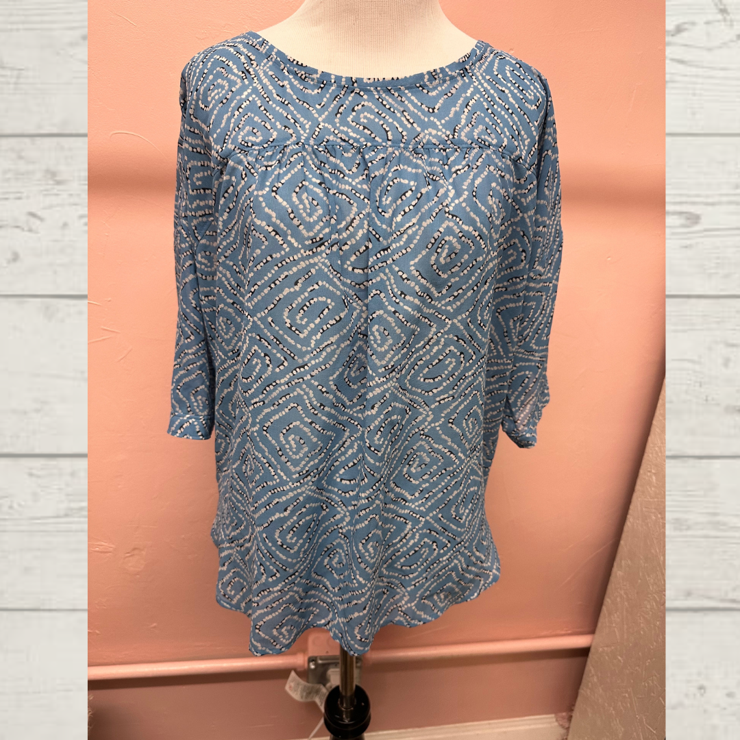 Loft Blue Patterned 3/4 Sleeve Top