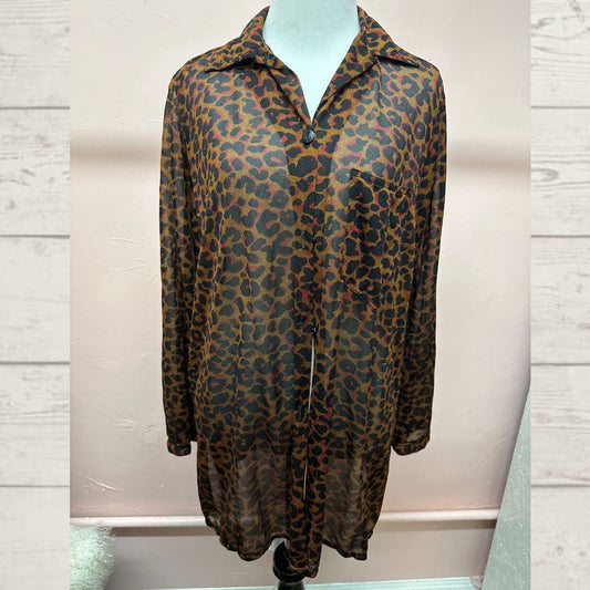 Bill Blass Swim Leopard Button Up Long Sleeve