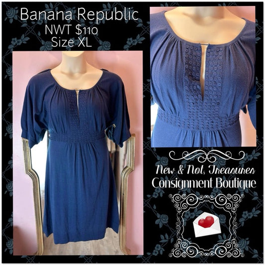 NWT $110 Banana Republic Navy Blue Knit Short Sleeve Sweater Dress Size XL