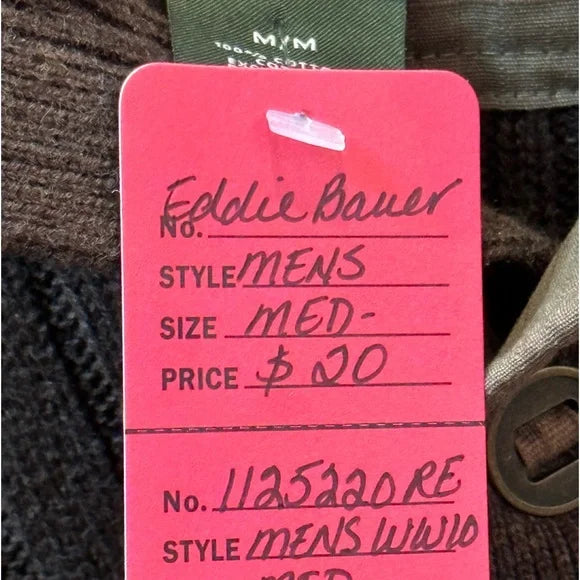 Eddie Bauer men’s Medium 1/4 button cable kit Sweater. Brown. EUC