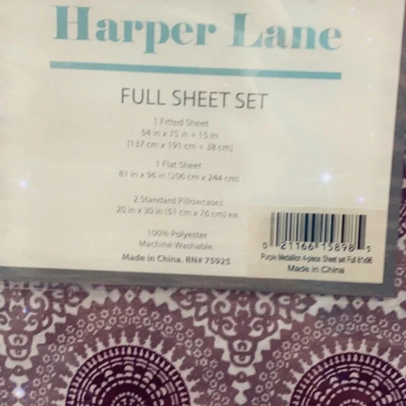 NEW Harper Lane 4 Piece FULL Size Sheet Set PURPLE Medallion