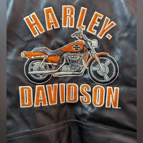 Kids 6 Leather Harley Davidson Black Leather Orange Biker Jacket.