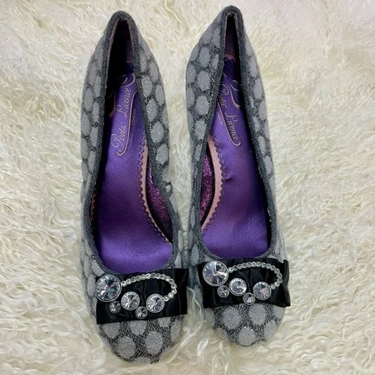 Anthropologie Poetic Licence Pumps Gray Polka Dots Rhinestone Size 36.5 (6) NEW