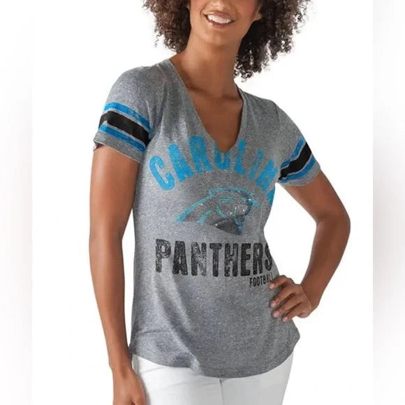 NFL Carolina Panthers Gray Short Sleeve V Neck T-shirt. Size XL EUC