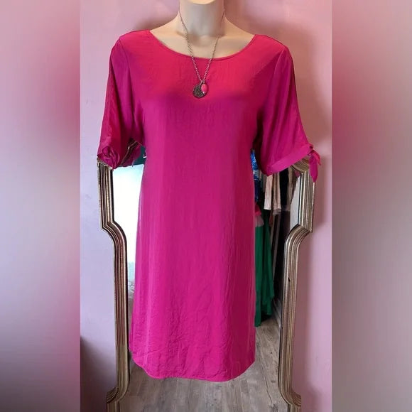 Renuar Raspberry Pink Short Split Tie Sleeve Lined Shift NWT Large