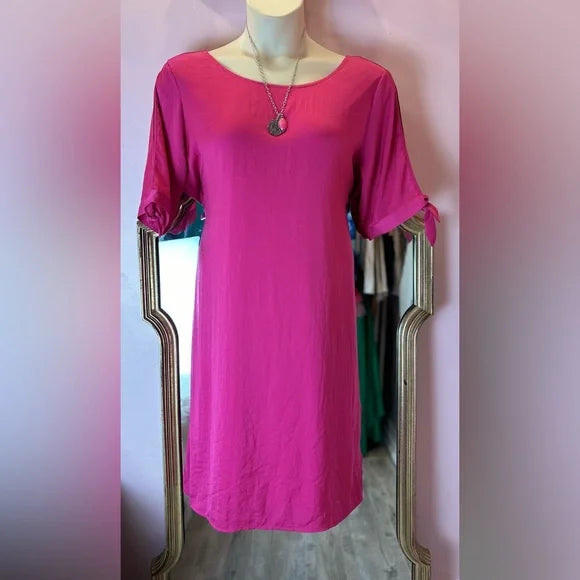 Renuar Raspberry Pink Short Split Tie Sleeve Lined Shift NWT Large