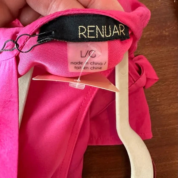 Renuar Raspberry Pink Short Split Tie Sleeve Lined Shift NWT Large