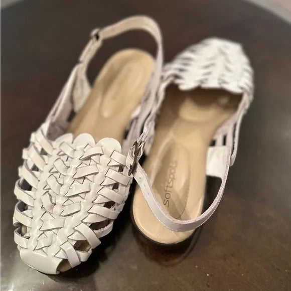 NEW Softspots Tobago Huarache Sling Woven Leather Sandal White SZ 9.5 - 10WW