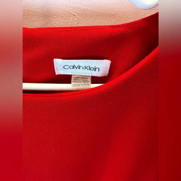 Calvin Klein Womens Red Bell Sleeve Sheath Dress Size 10 GUC