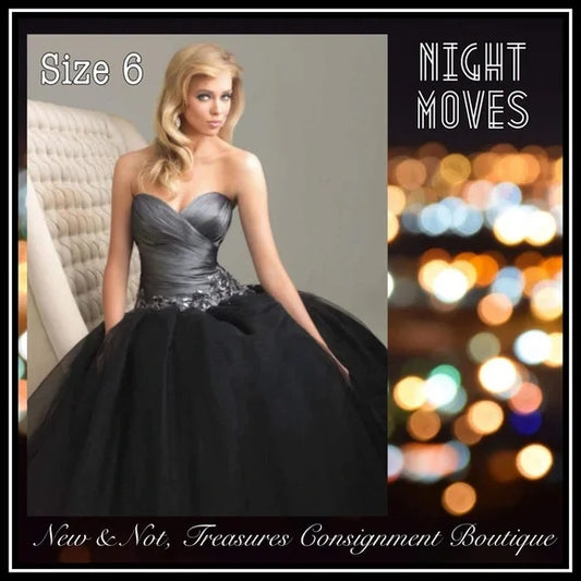 Night Moves Women 6 Black Silver Sweetheart Ball Gown Tulle Dresses Prom Dress