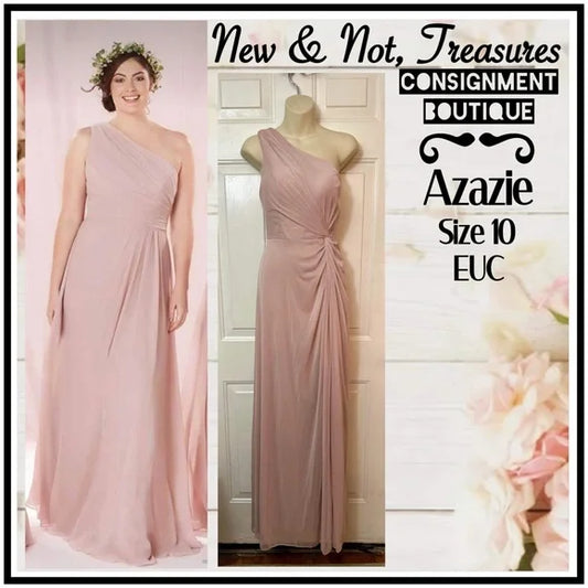 Azazie Brooke Chiffon Bridesmaid Formal One Shoulder Dress Size A10 Petal Pink