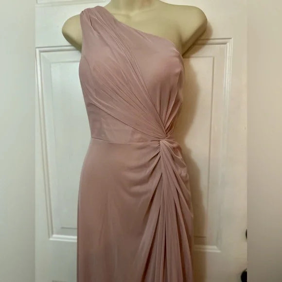 Azazie Brooke Chiffon Bridesmaid Formal One Shoulder Dress Size A10 Petal Pink