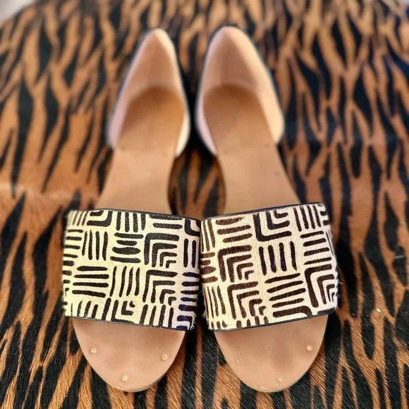 Madewell Thea Tan Calf Hair Geometric Strap Flat Sandals Womens Size 8 D’Orsay