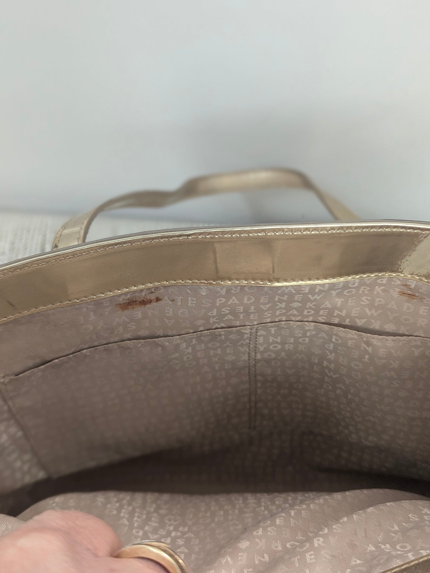 Kate Spade Quinn Beale Street Metallic Gold Embossed Tote Bag Handbag Purse