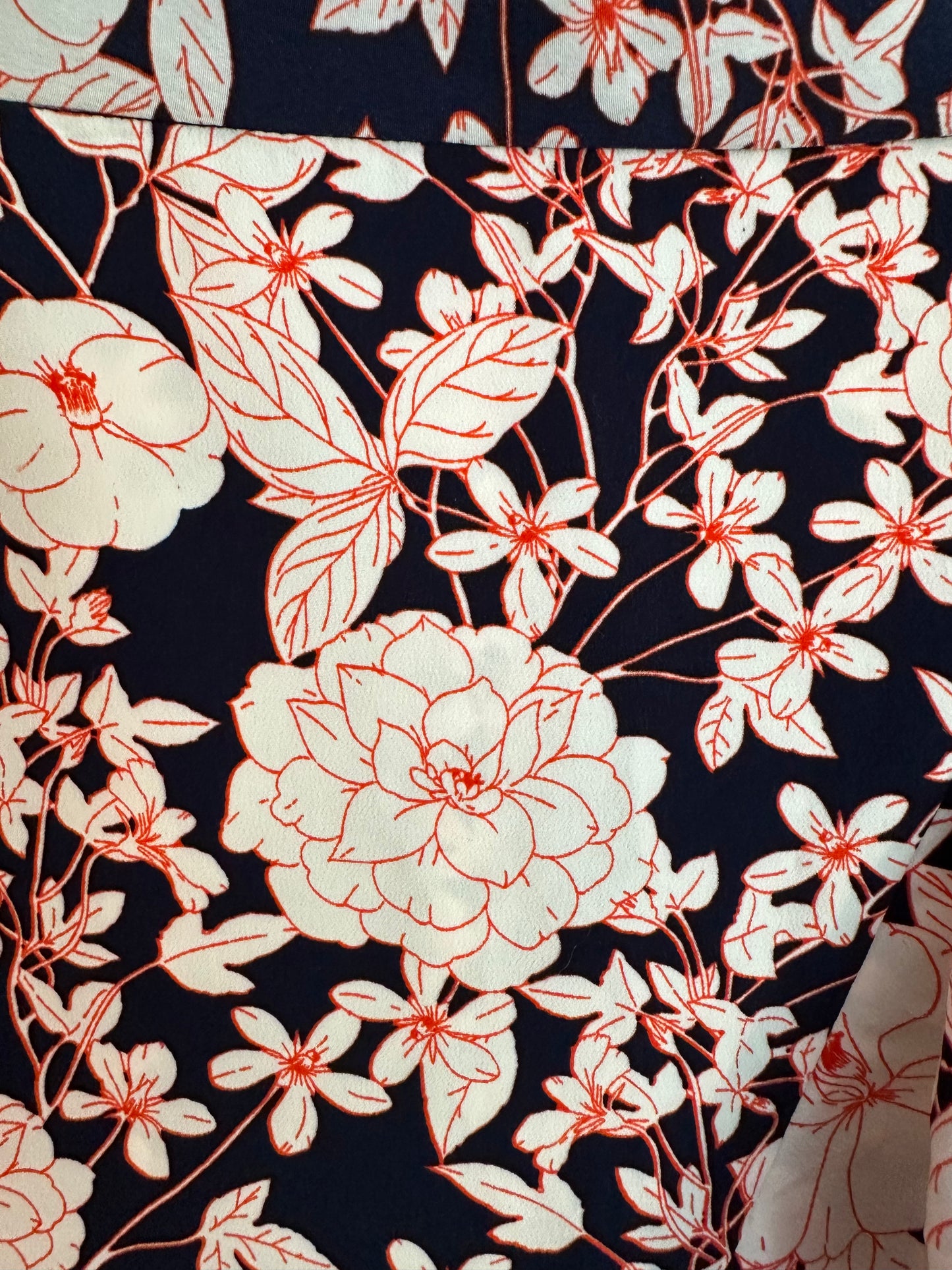 Banana Republic Navy White Floral Knee Length Skirt Ruffle Detail Size 0 EUC