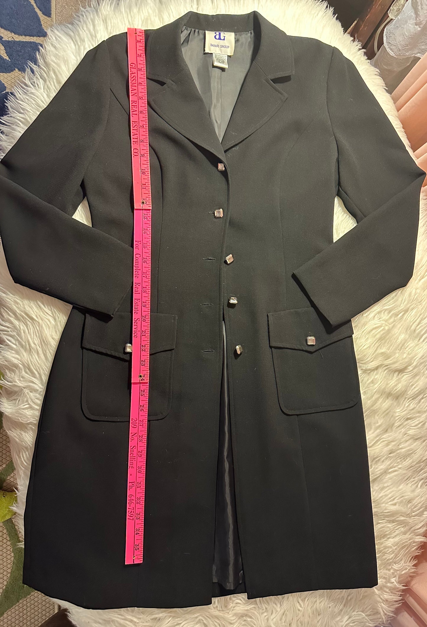 Vintage Bahari Group Black 2-Piece Suit Blazer & Pants Set Size 10 Chain Detail