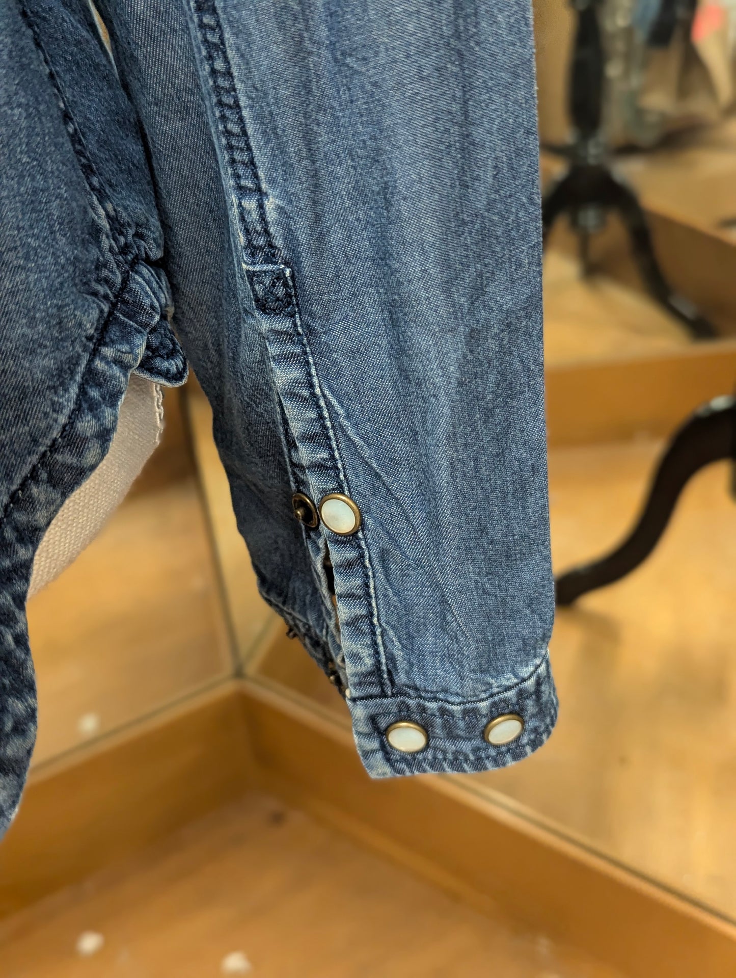 Burberry Brit Pearl Snap Denim Top in S