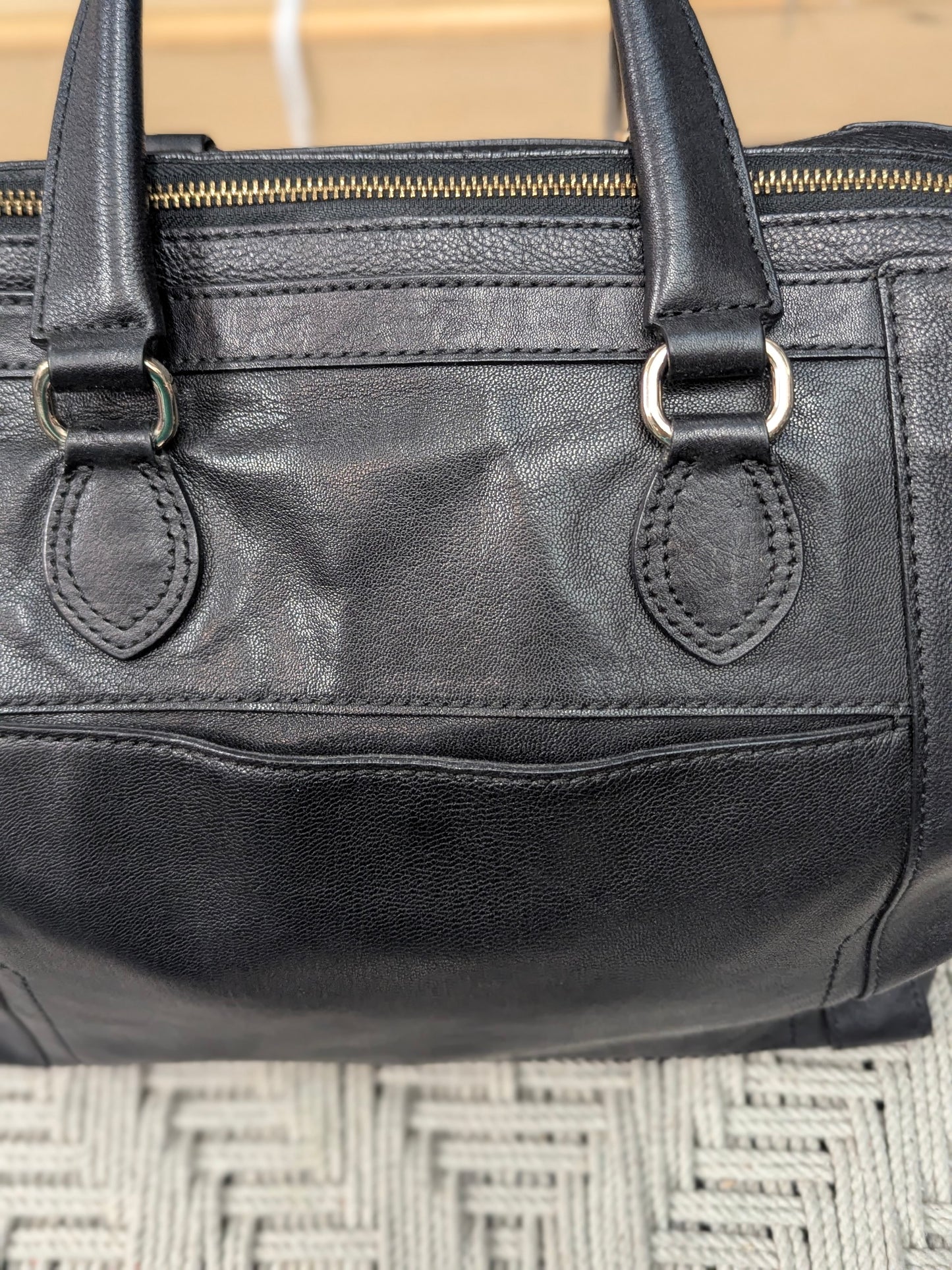 Cole Haan Zoe Structured Leather Satchel Handbag Black