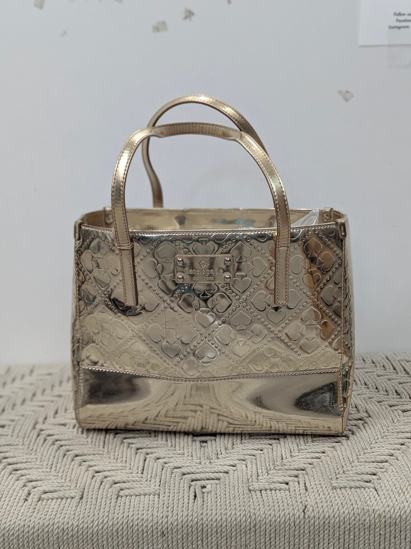 Kate Spade Quinn Beale Street Metallic Gold Embossed Tote Bag Handbag Purse