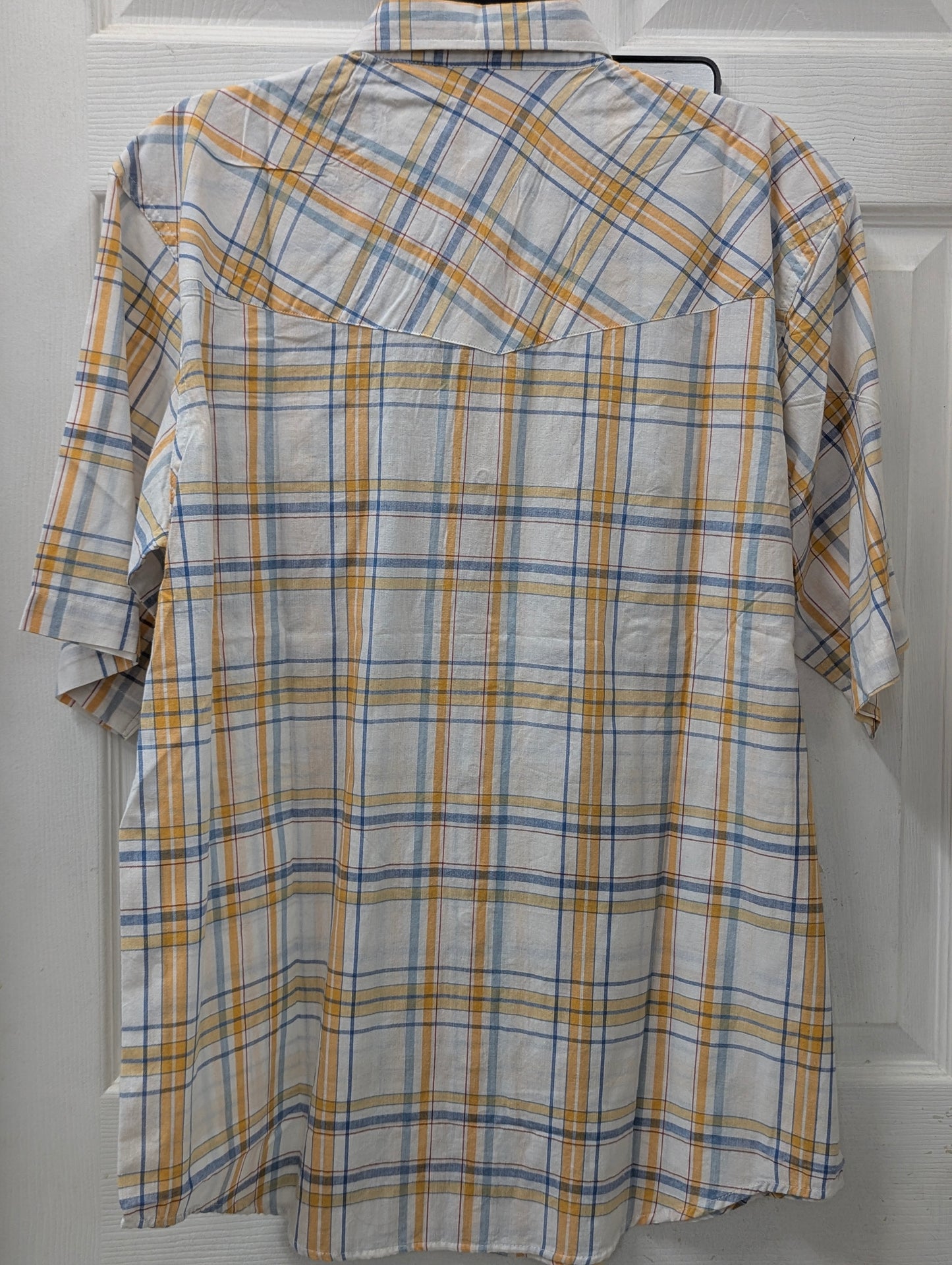 Moda Tech Cream Plaid Pearl Snap Short Sleeve in M