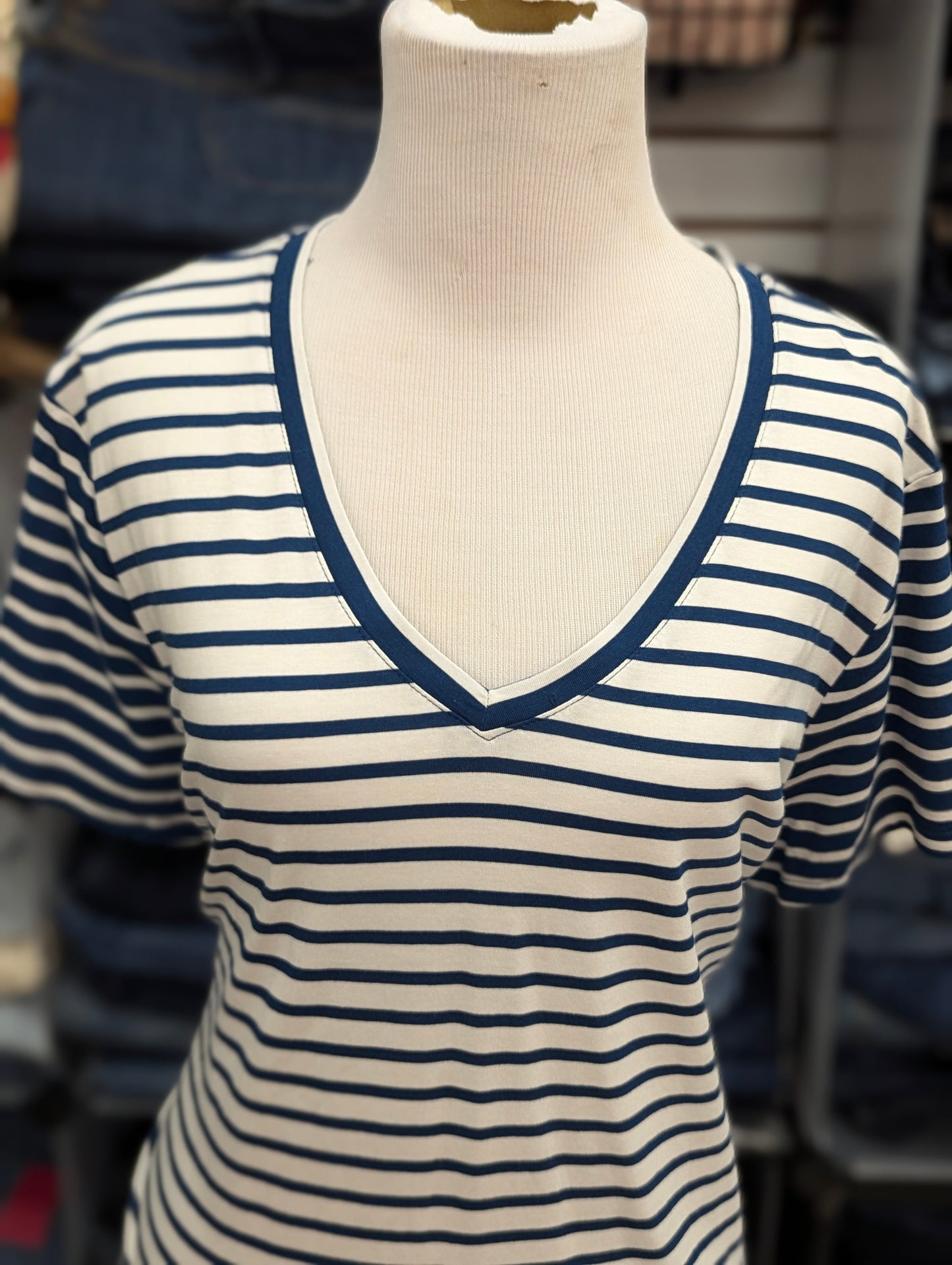 Laurie Felt White and Blue Striped Top in XL