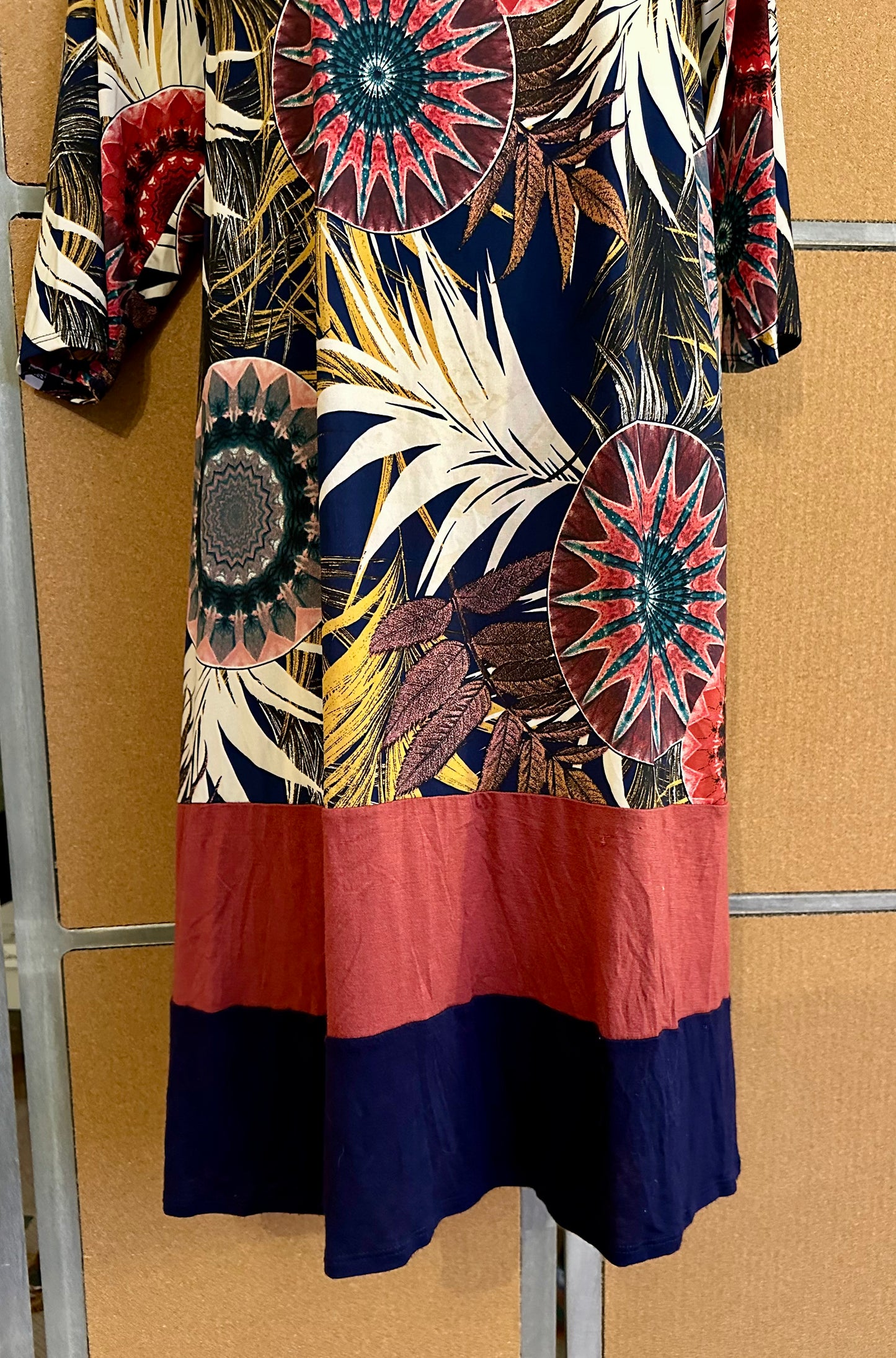 Realize 3X Boho Floral Print Dress Multicolor Stretch Tunic 3/4 Sleeve