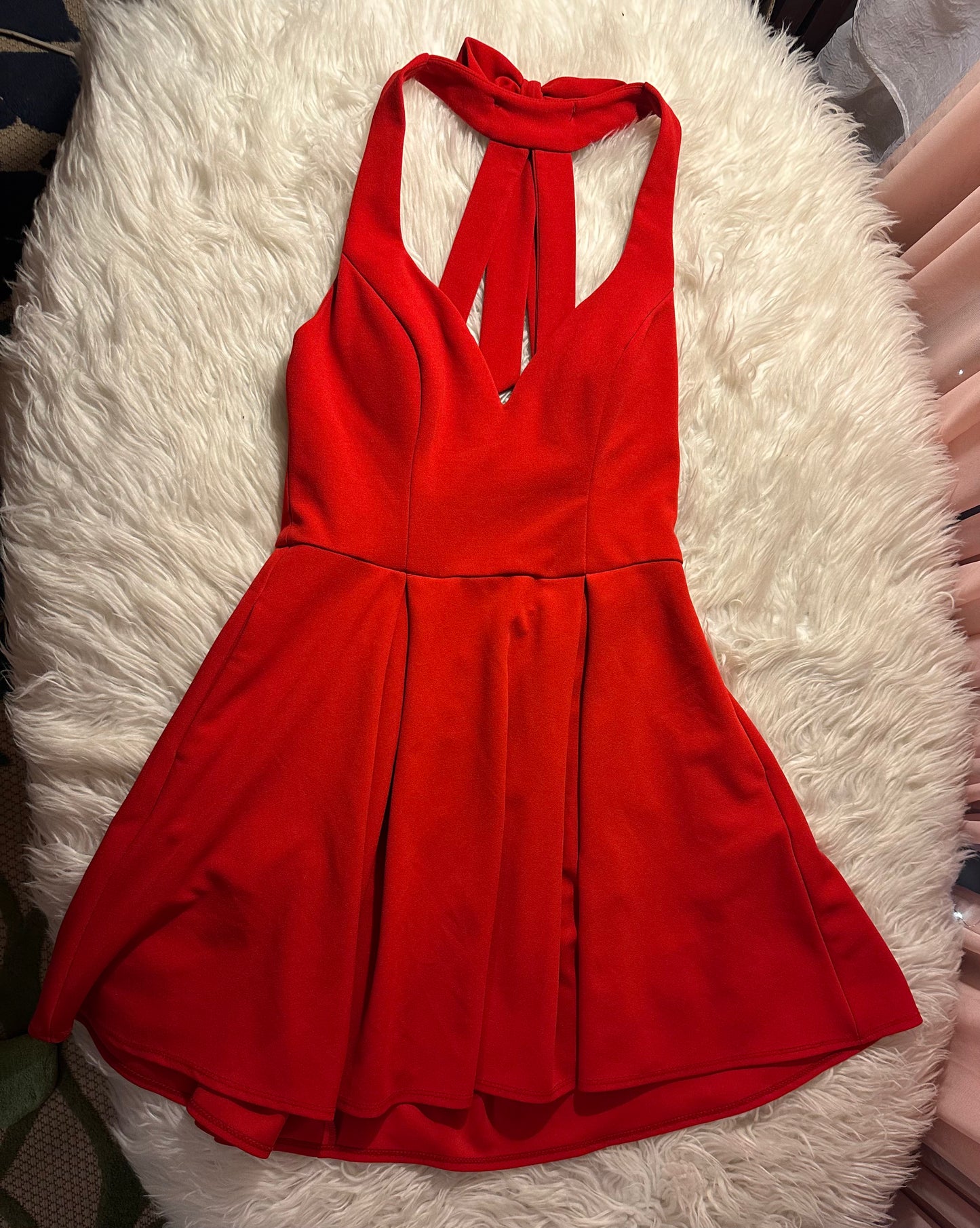 B Darlin Red Fit & Flare Bow-Back Dress Women’s Size Small (2–4)