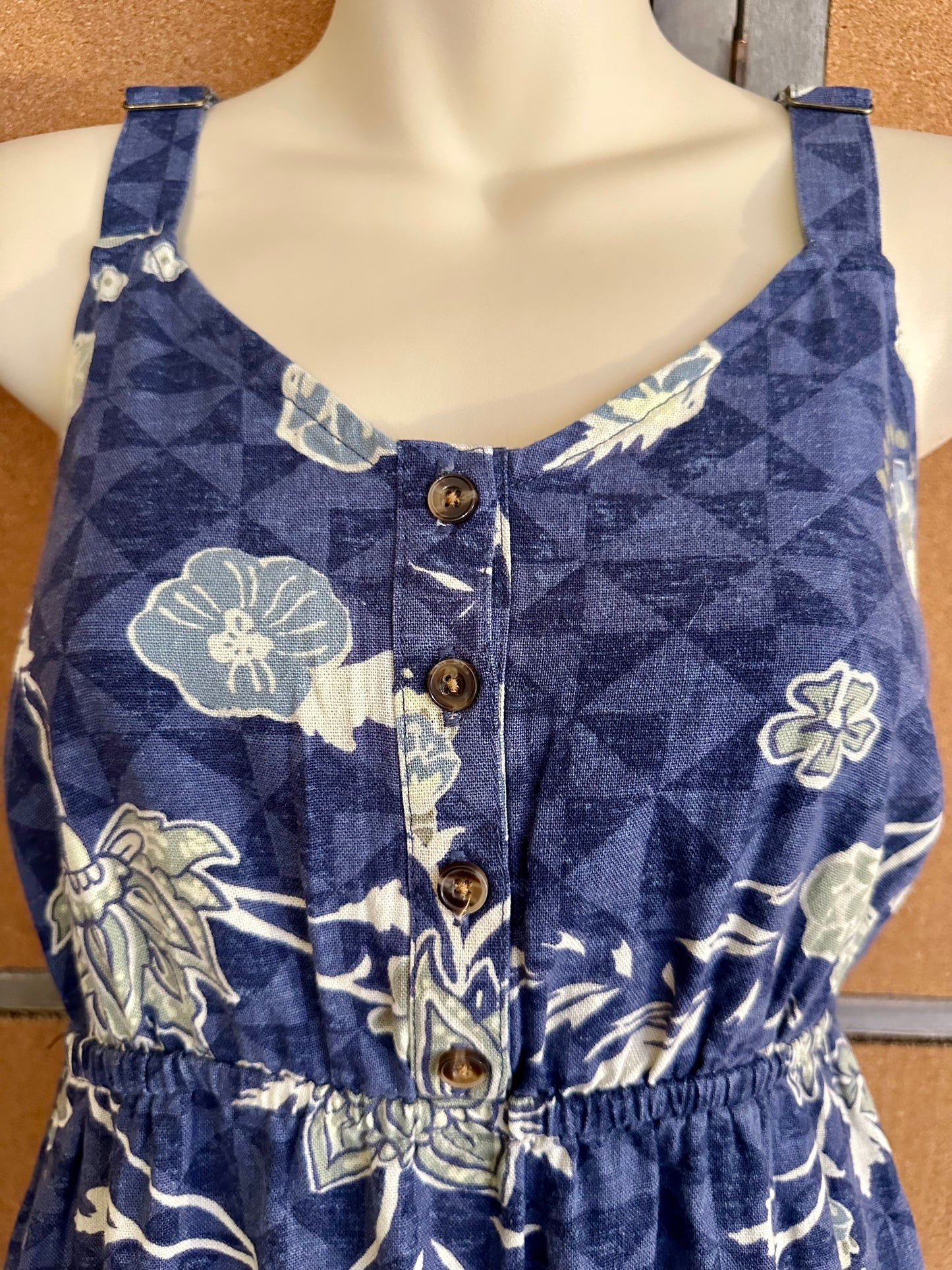 Sonoma Blue Floral Midi Dress Small – Tiered Hi-Lo Hem, Pockets, Adjustable Straps