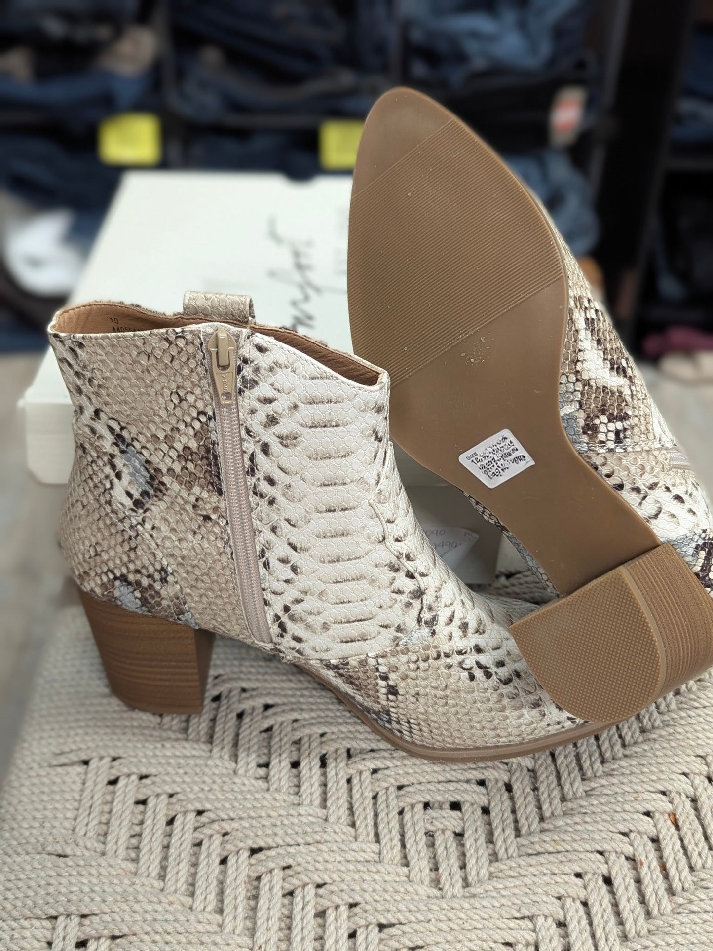 Cato Comfort Snakeskin Block Heel Booties Size 10 | Faux Leather Ankle Boots NIB