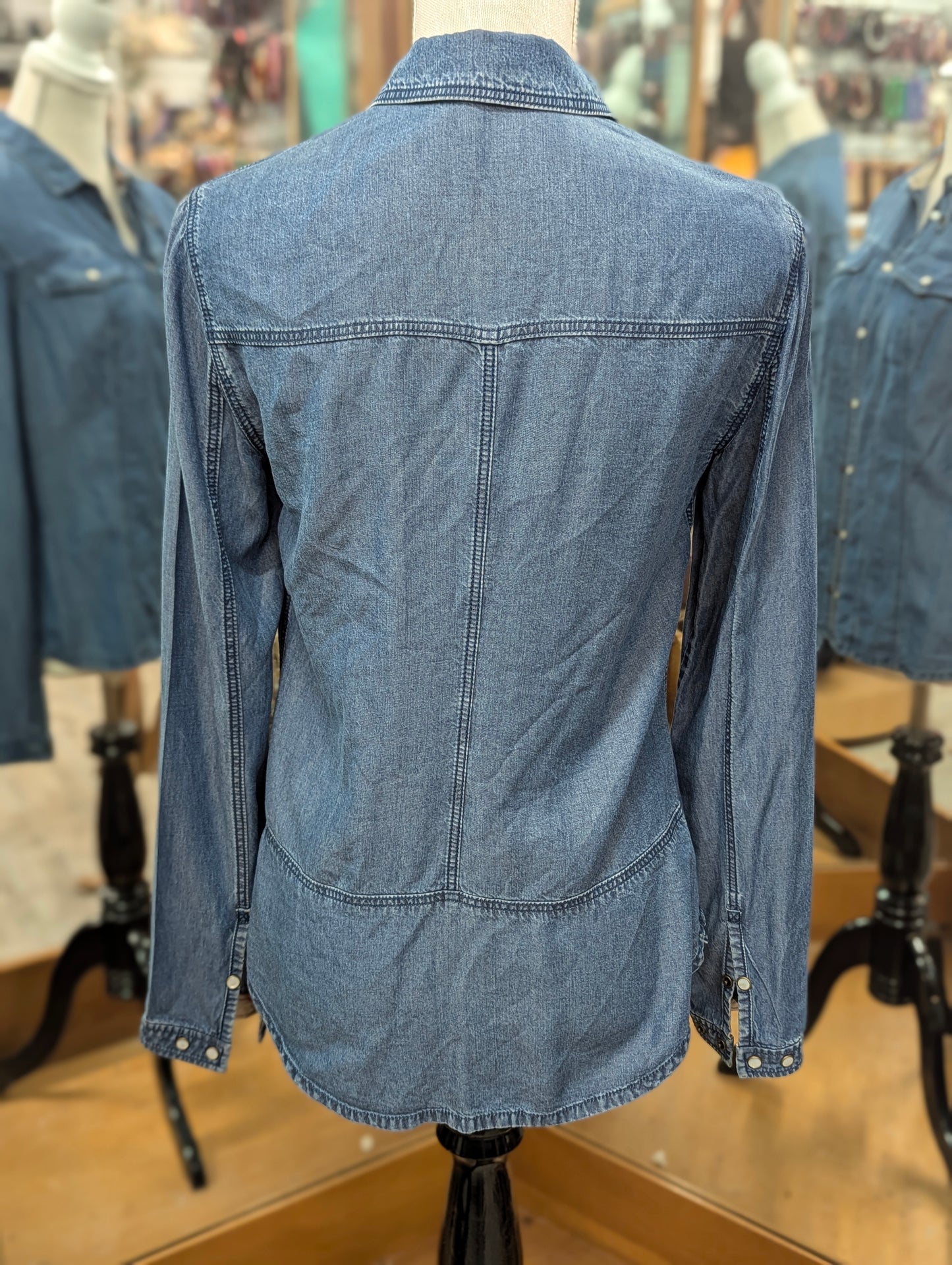 Burberry Brit Pearl Snap Denim Top in S