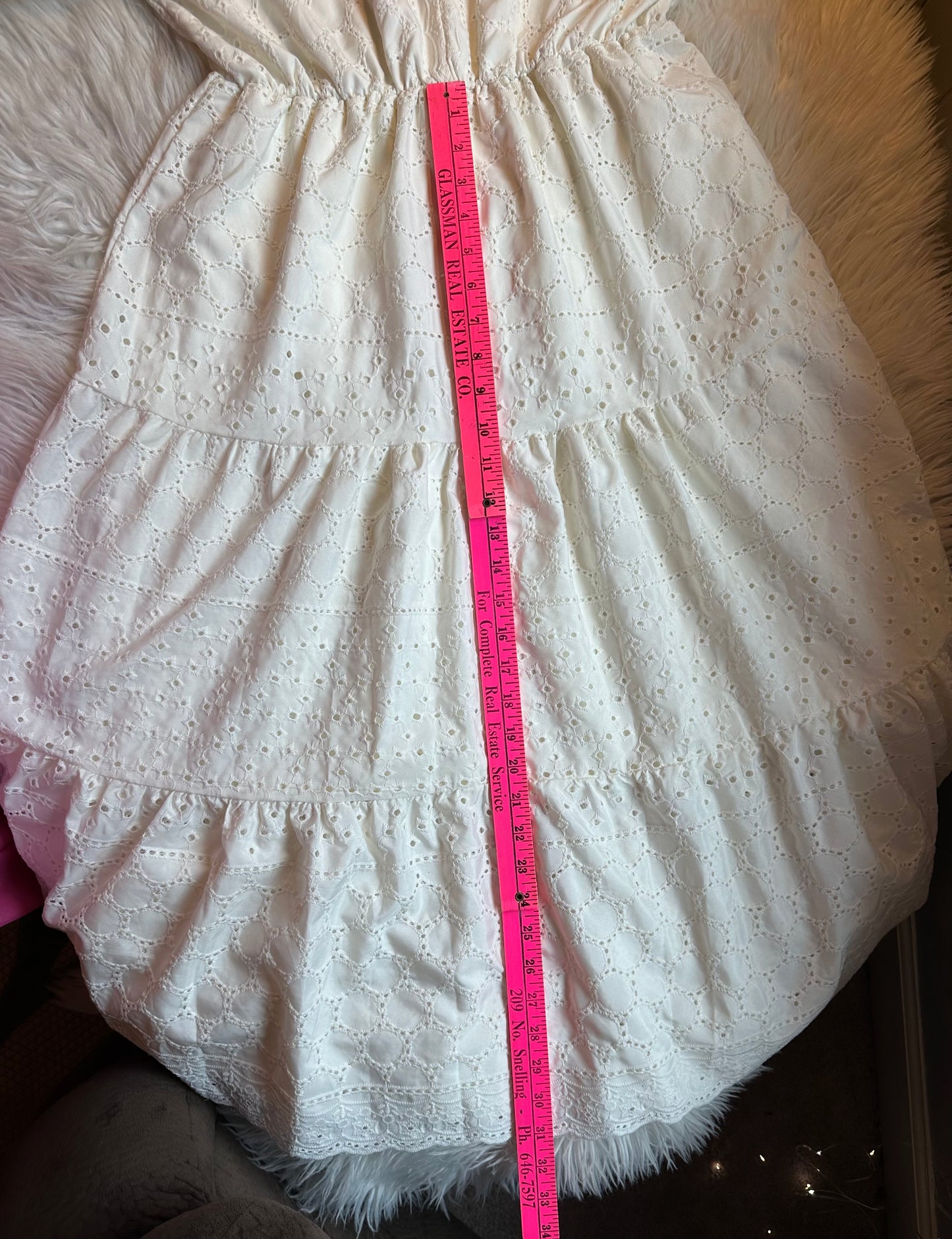 This & That White Eyelet Midi Dress Women’s Large V-Neck ½ Sleeve Tiered Boho