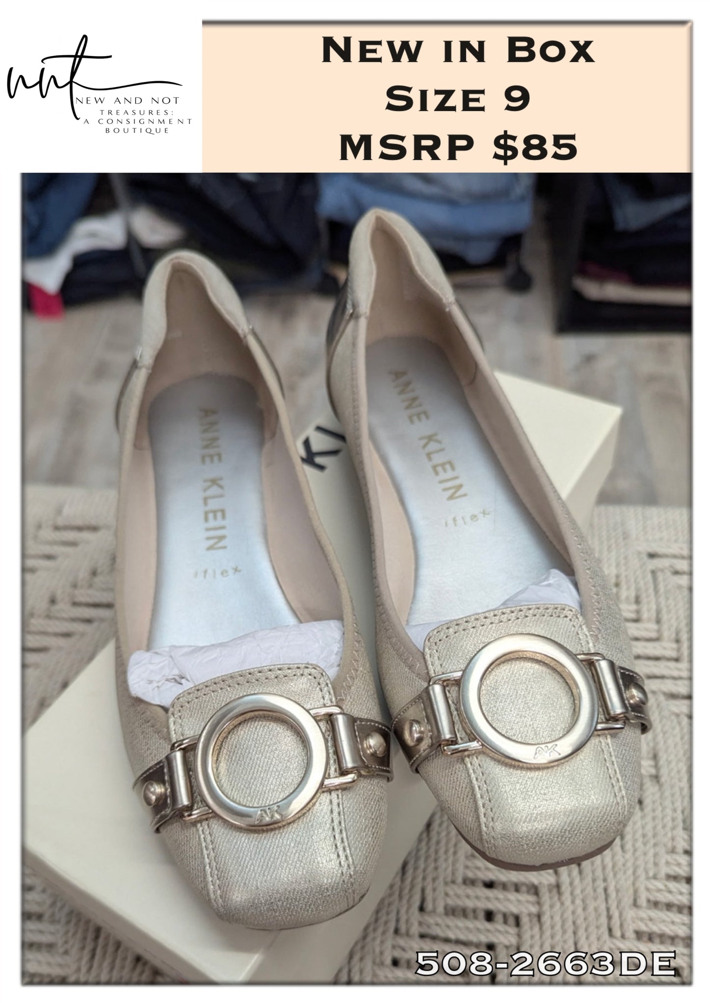 Anne Klein UMEKO Metallic Ballet Flats w/ Buckle | Size 9 | NIB | MSRP $85