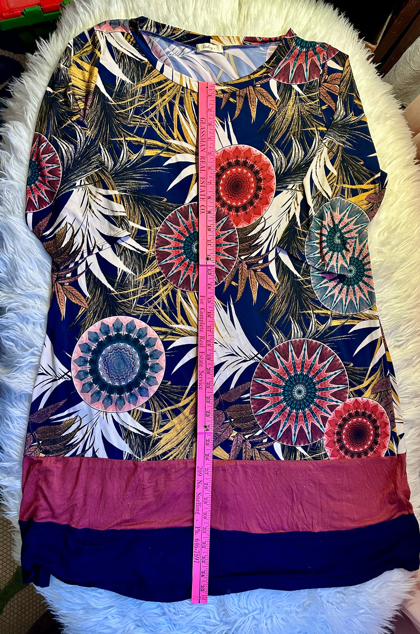 Realize 3X Boho Floral Print Dress Multicolor Stretch Tunic 3/4 Sleeve