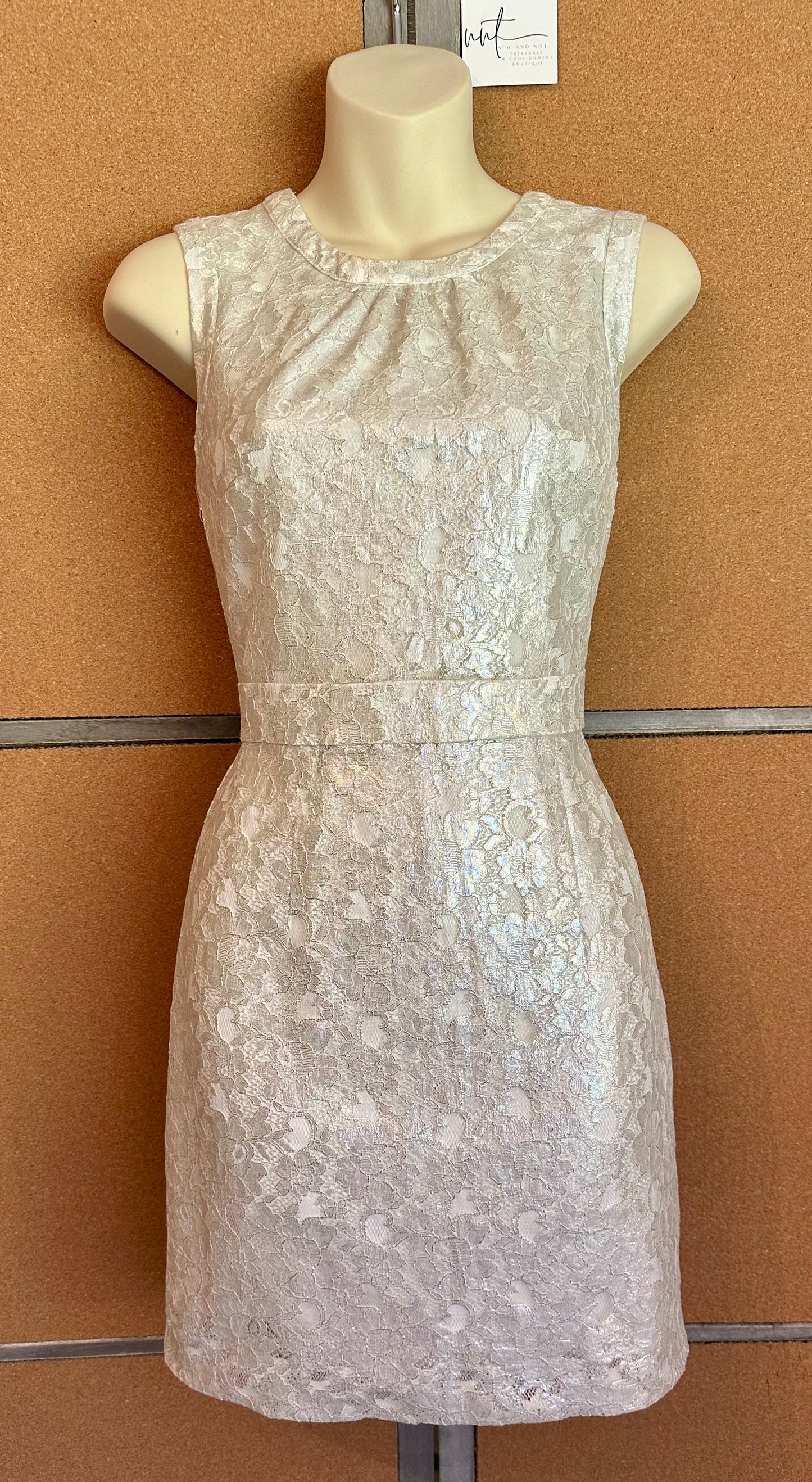 H&M Ivory Metallic Lace Sleeveless Sheath Special Occasion Dress Women’s Size 6