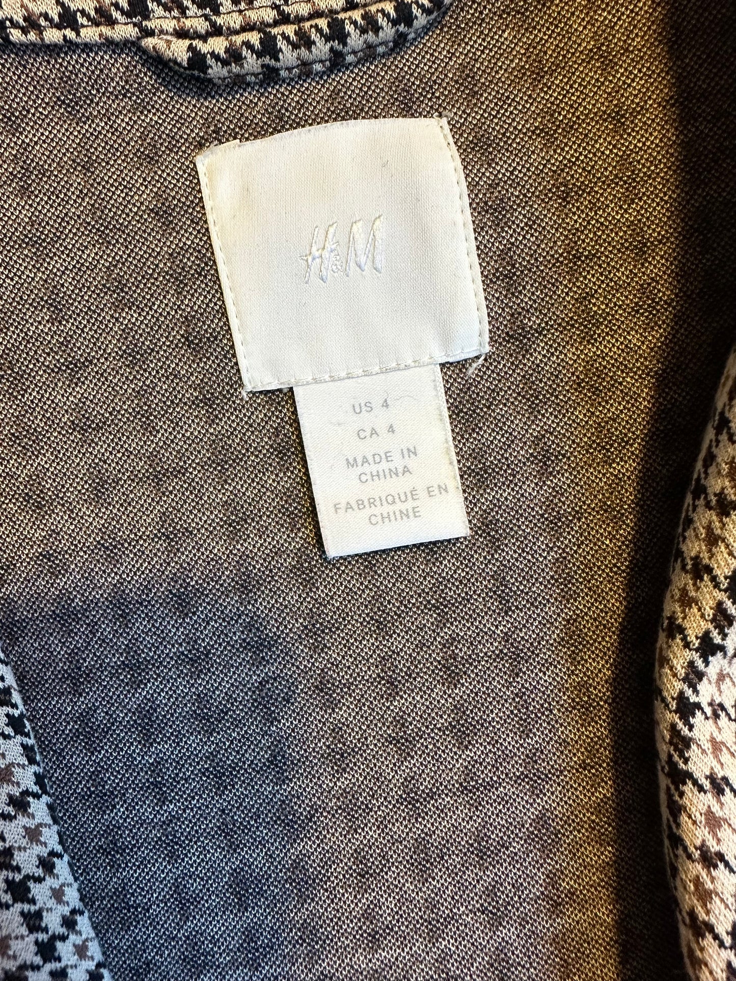 A New Day Houndstooth Blazer Women’s Small Brown Taupe Longline Jacket Lined