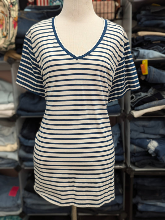 Laurie Felt White and Blue Striped Top in XL