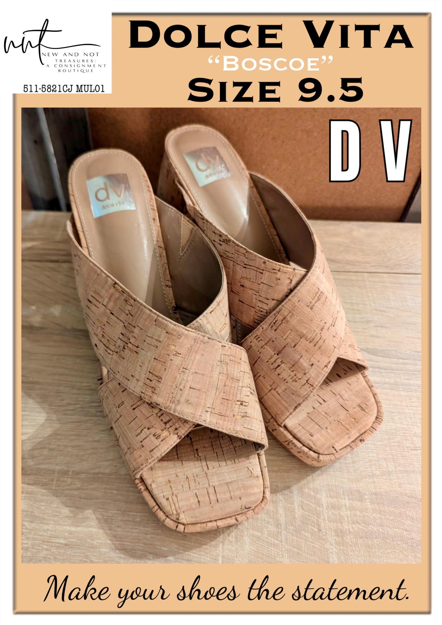 Dolce Vita Boscoe Cork Block Heel Mules Slip-On Platform Sandals Size 9.5 EUC