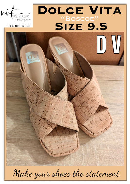 Dolce Vita Boscoe Cork Block Heel Mules Slip-On Platform Sandals Size 9.5 EUC