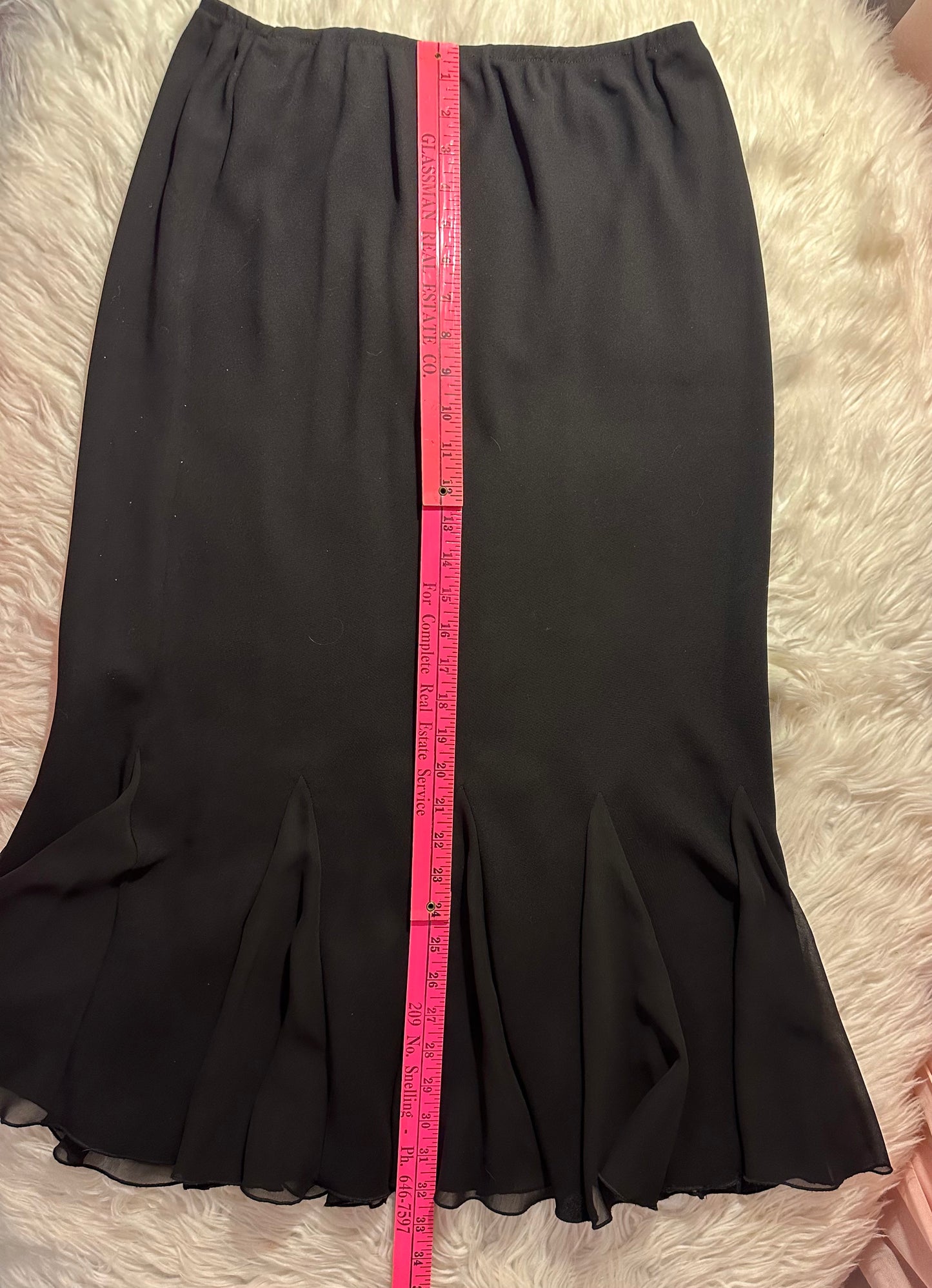 S.L. Fashions Black Chiffon Two-Piece Set Sz 8 Elegant Trumpet Midi Skirt & Top