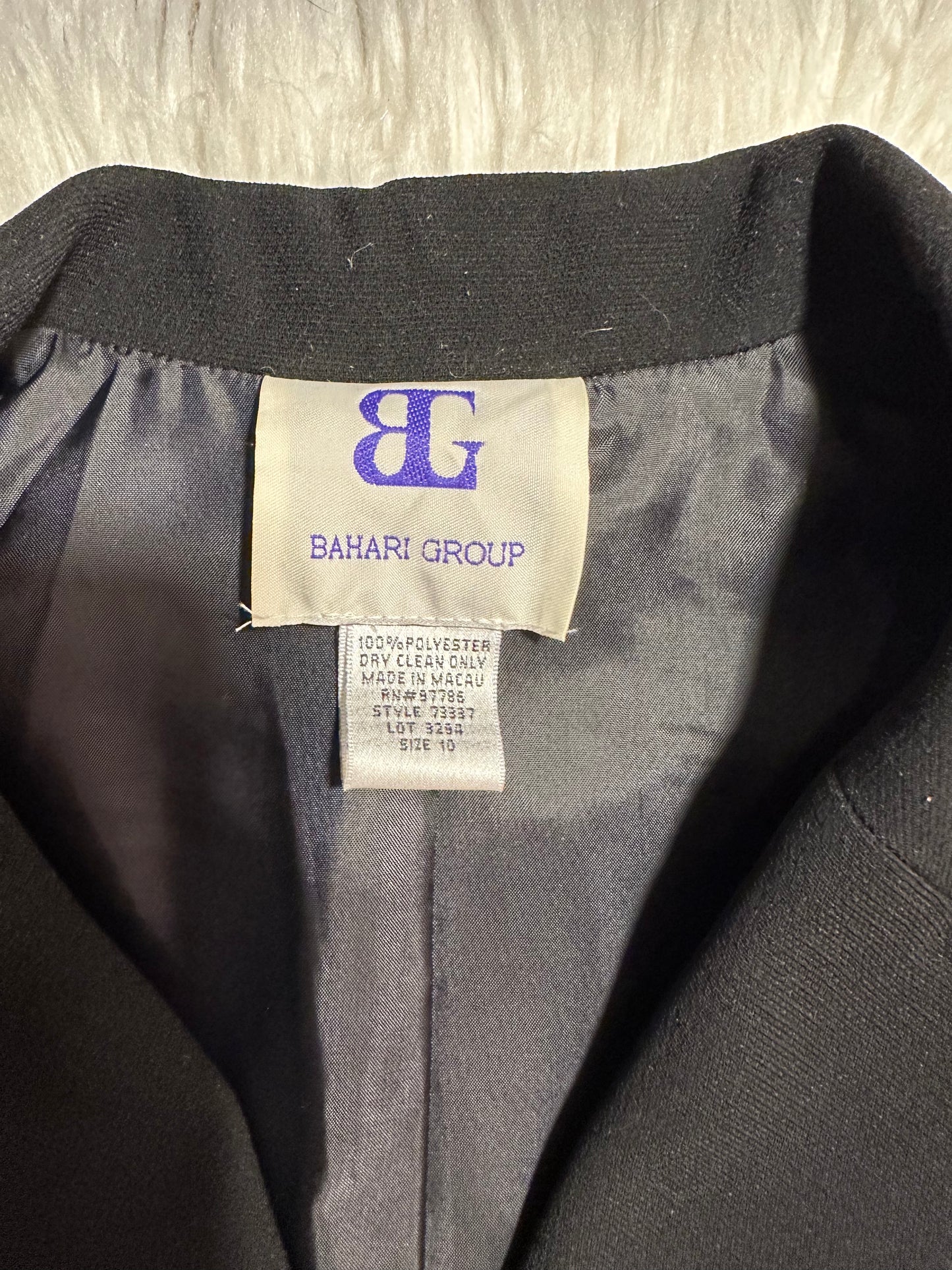 Vintage Bahari Group Black 2-Piece Suit Blazer & Pants Set Size 10 Chain Detail