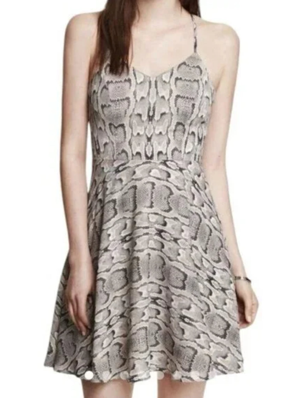 Express Python Snake Print Lined Halter Mini Dress Size 6 Side Zip Polyester