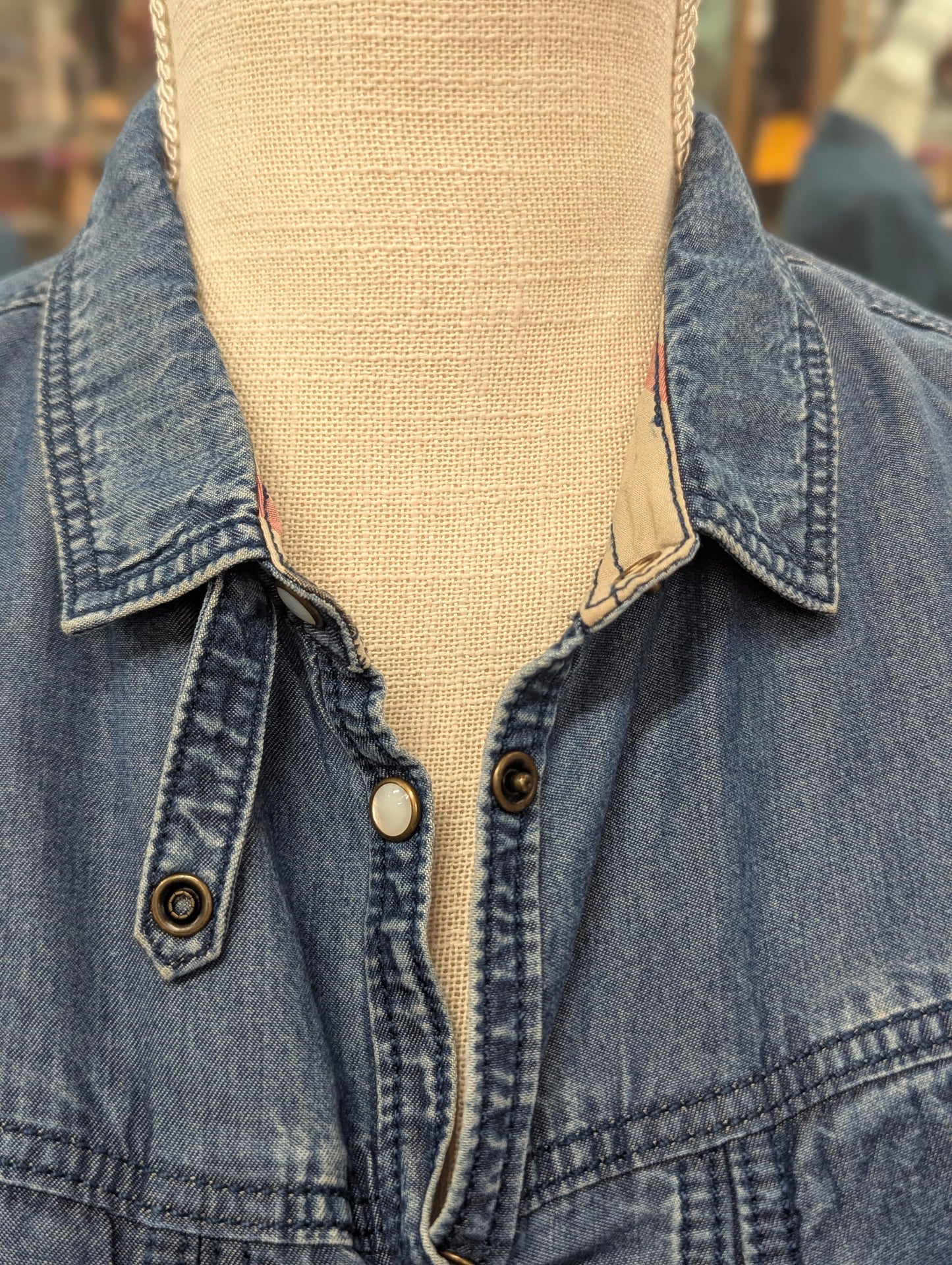 Burberry Brit Pearl Snap Denim Top in S