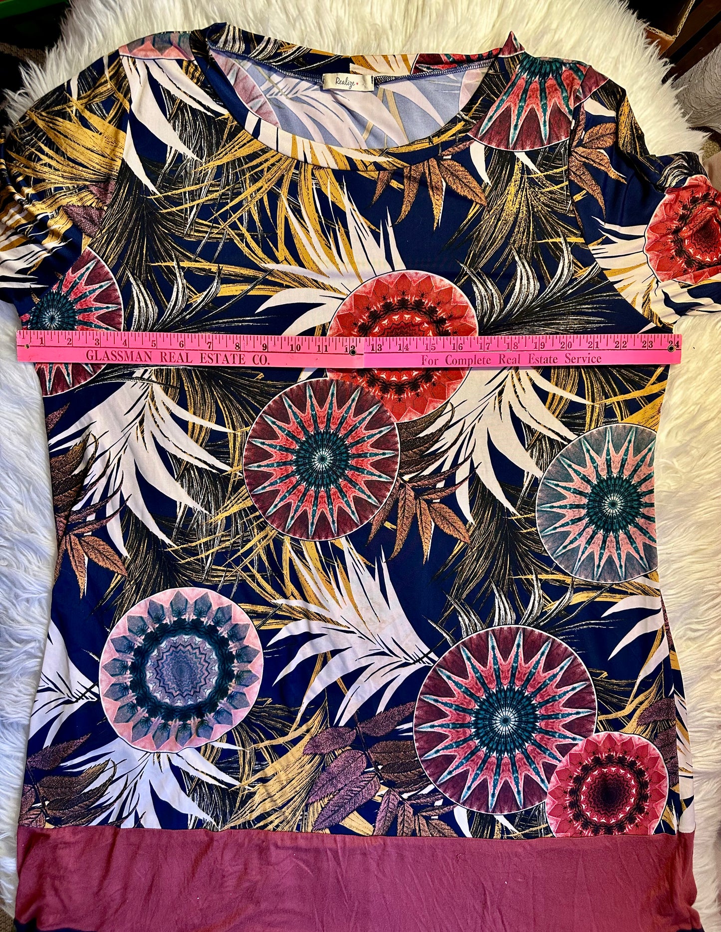 Realize 3X Boho Floral Print Dress Multicolor Stretch Tunic 3/4 Sleeve