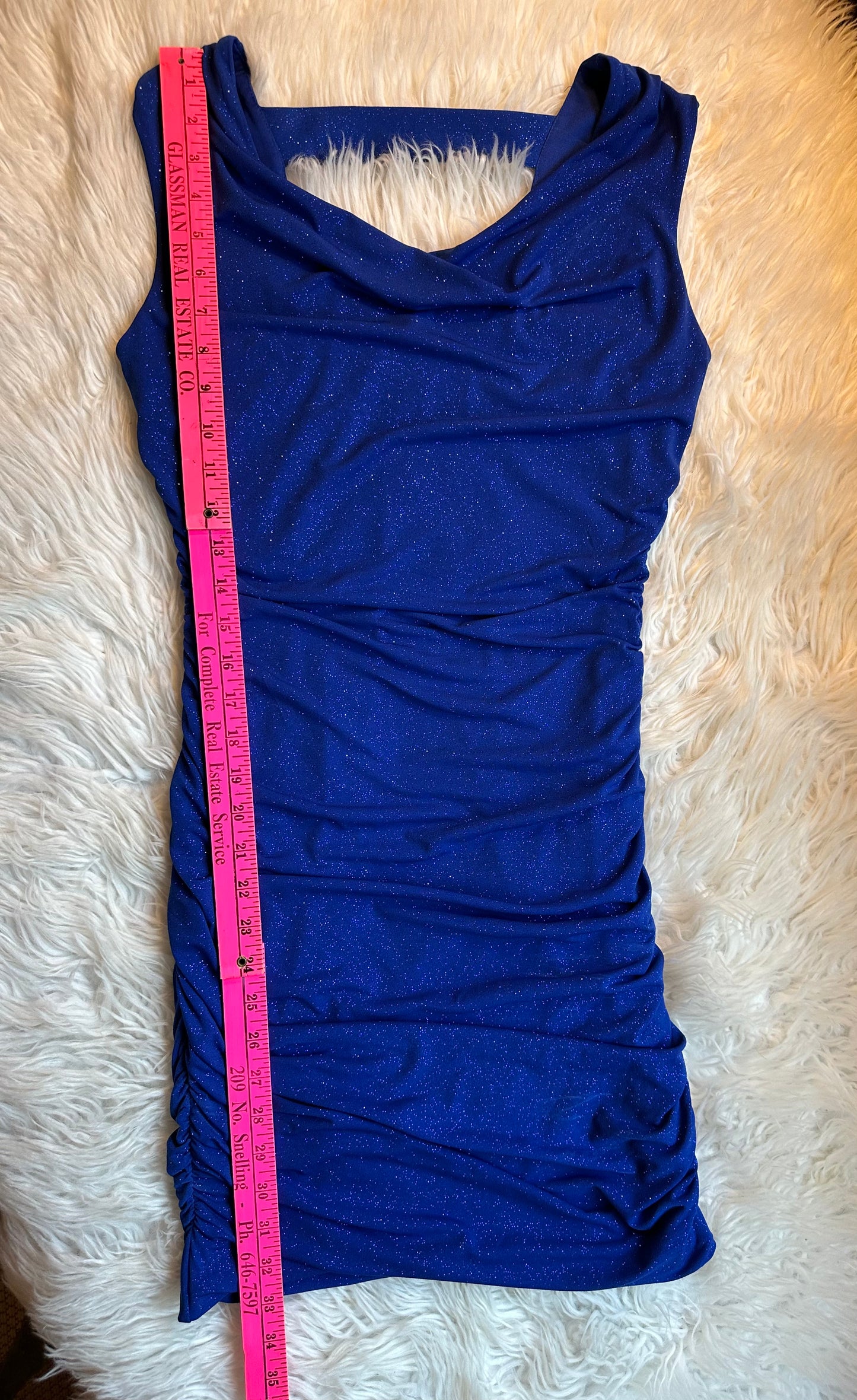 Sweet Storm Royal Blue Sparkle Ruched Mini Dress – Size Large