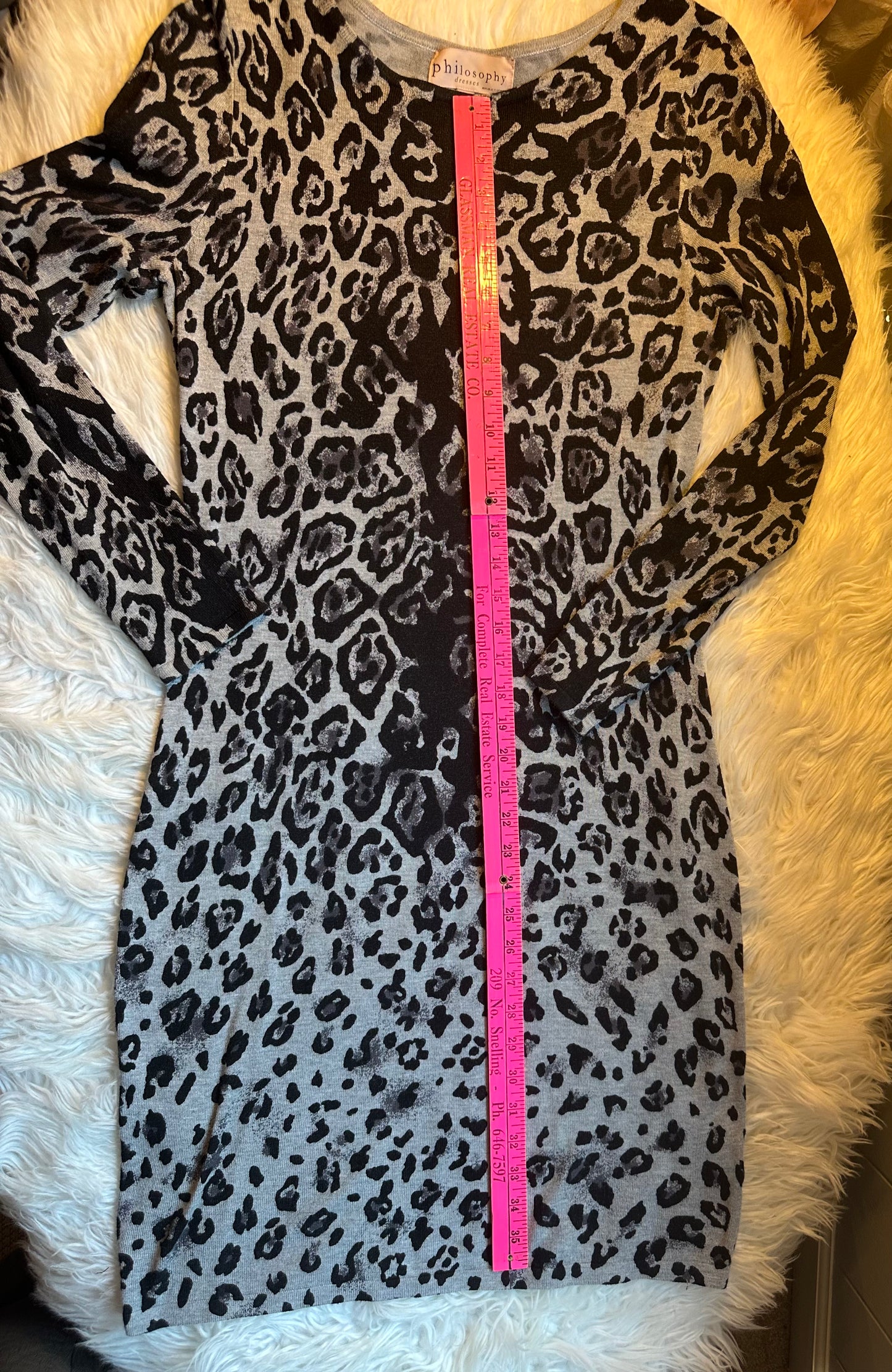 Philosophy Leopard Print Bodycon Sweater Dress Long Sleeve Knit Pullover Size MD