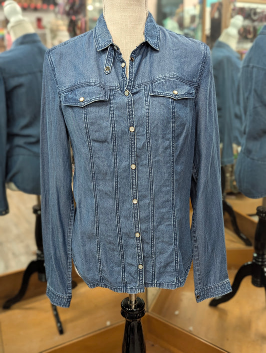 Burberry Brit Pearl Snap Denim Top in S