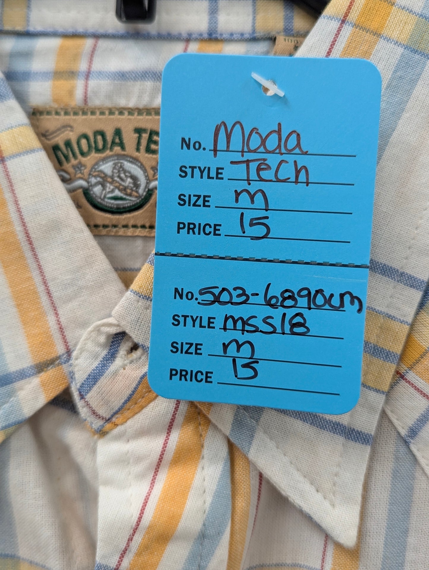 Moda Tech Cream Plaid Pearl Snap Short Sleeve in M
