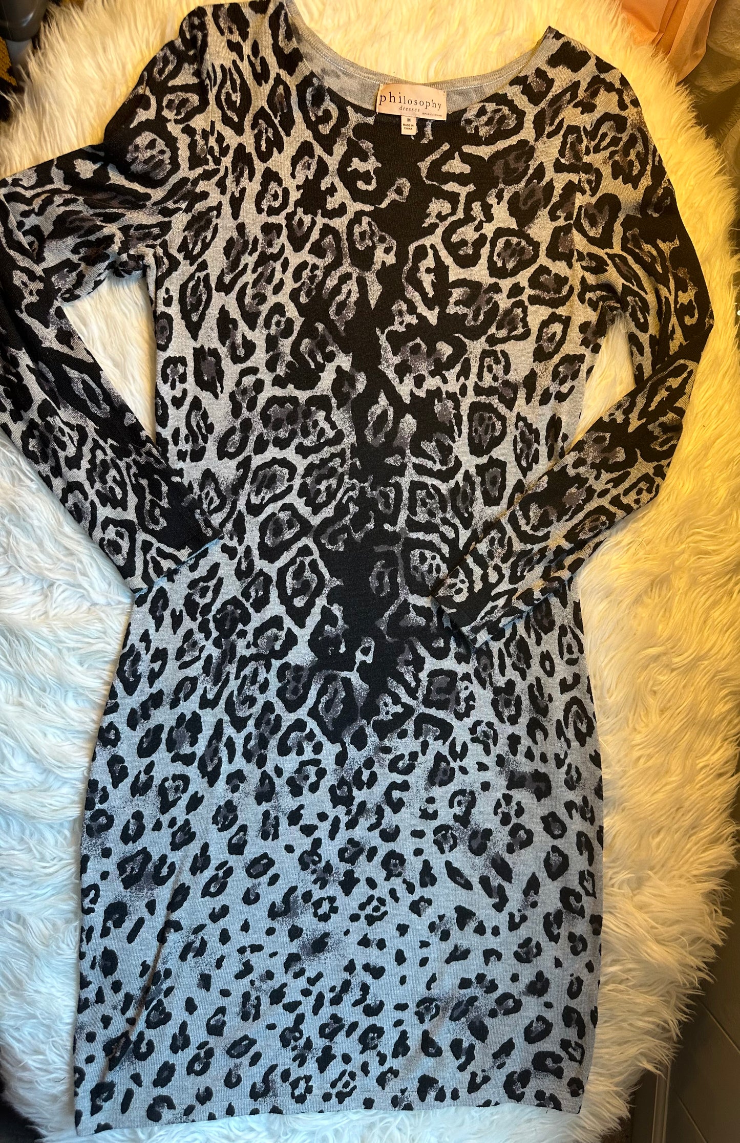 Philosophy Leopard Print Bodycon Sweater Dress Long Sleeve Knit Pullover Size MD