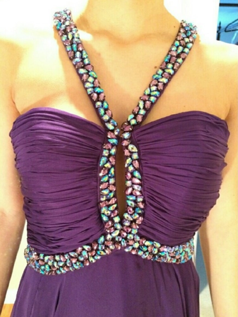 👗 Jovani Purple Beaded Prom Dress Open Back Halter Gown Size 6/7 Formal Pageant
