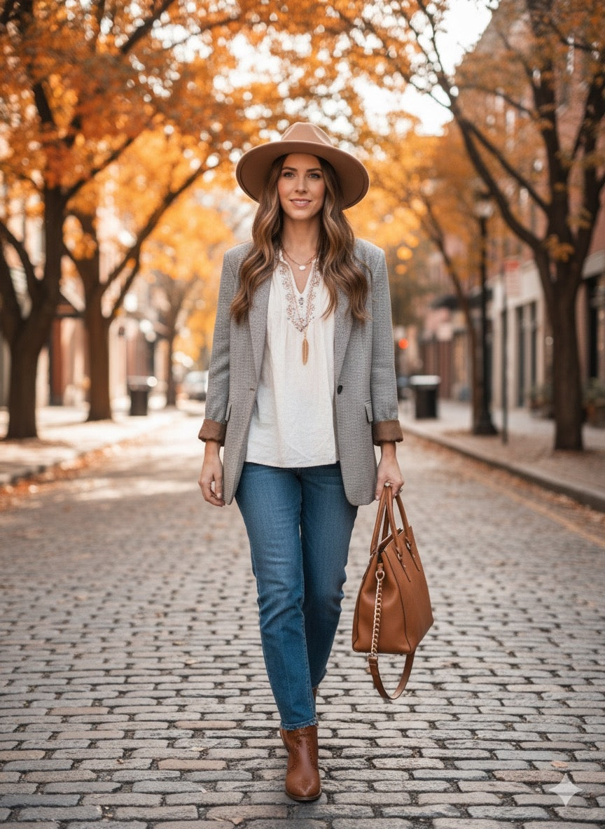 A New Day Houndstooth Blazer Women’s Small Brown Taupe Longline Jacket Lined